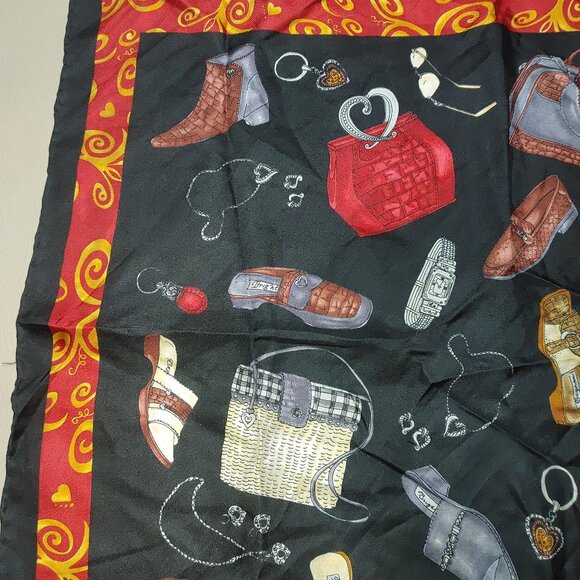 Brighton Scarf Purse Wrap Silk Accessories Design Red Yellow Border Signature - Picture 4 of 10